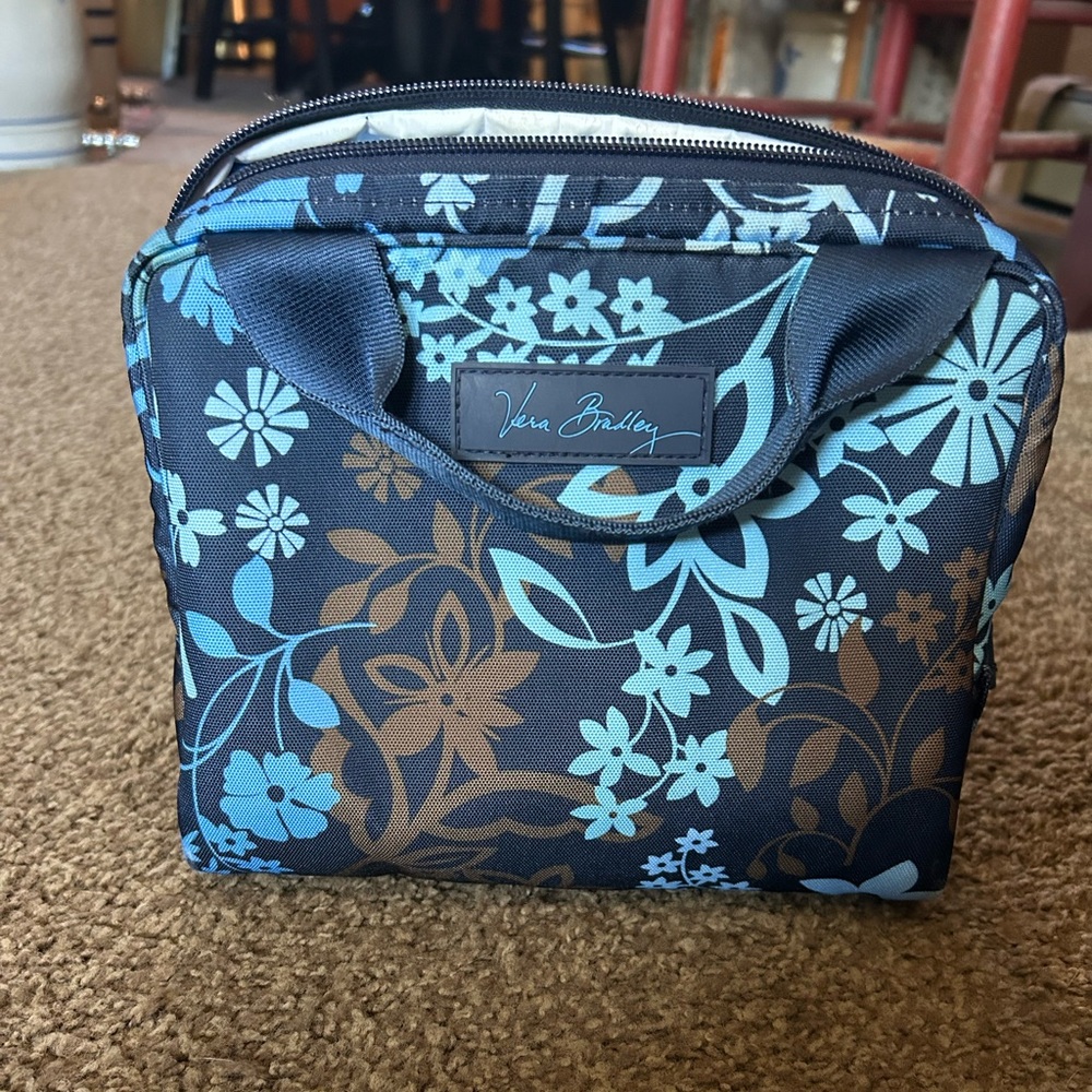 Vera Bradley Blue and Brown Floral Cosmetic Bag